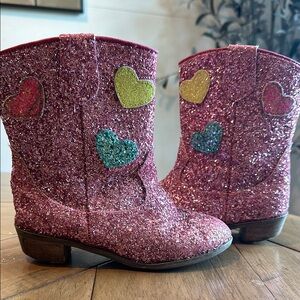 Lola + The Boys Pink Glitter Boots with Colorful Hearts